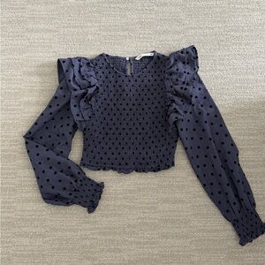 Zara Ruffle Long-Sleeve Polka Dot Top